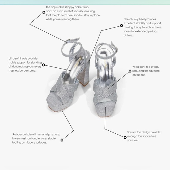 NEW Women’s Platform Chunky 5” Silver Sequined Heels Open Toe/Heel Size 8.5 - Picture 3 of 12